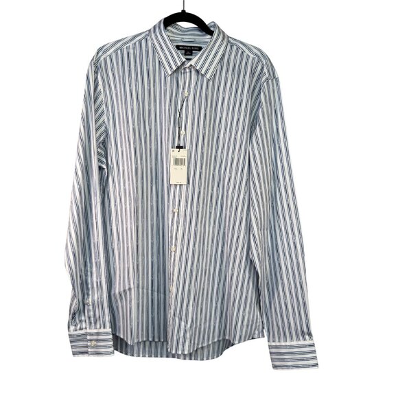 Michael Kors Mens Slim Fit XL Blue & White Striped Button-Down Shirt - Picture 1 of 9